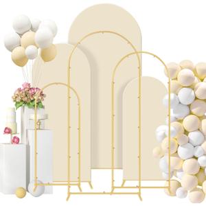 Wedding Arch Backdrop Stand Set Metal Arch Backdrop Stand with Wedding Arch Cover, Wedding Balloon Arch Backdrop Stand for Birthday, Baby Shower, Anniversary (Beige, 4FT+5FT+6FT)