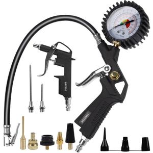 Hausse Heavy Duty Air Compressor Accessory Kit, Air Blow Gun and Air Hose Fittings, 1/4" NPT Air Tool Kit with 100 PSI Tire Inflator Gauge