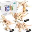 Dinosaur STEM Kits for Kids Ages 8-10-12, 4 in 1 Wood Building Toys for Boys Age 8-12, Build It Yourself Woodworking Kit, DIY 3D Wooden Puzzles Model Science Crafts for Kids, Stem Projects