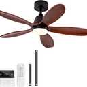42 Inch Wood Ceiling Fans with Lights and Remote, Modern Ceiling Fan with Light, 5 Blades, Dimmable, Wall Switch, Memory Function, Indoor Outdoor Black Ceiling Fan for Patio Bedroom