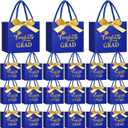 Moinchore 30 Pcs Blue Gold Graduation Gift Bags Bulk 5.5 x 4.7 x 2.5'' Small 2026 Congrats Grad Favor Bags with Handles Bow Ribbon Wrap Graduation Day Paper Party Supplies for College High School