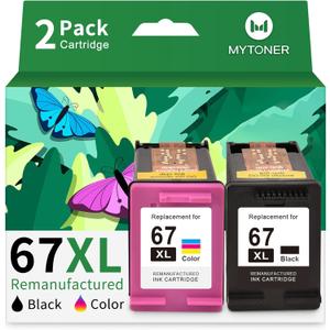 MYTONER 67 Ink Remanufactured Ink Cartridge Combo Pack Replacement for HP 67 Ink 67XL for DeskJet 2755e 2755 2700e 2700 2734e 4155e Envy 6055e 6400 6000 Envy Pro 6458 6452 Printer (2 Pack)