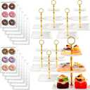 Teenyyou 20 Pack Dessert Table Display Set 8 Pcs 3 Tiered Cupcake Stand with Gold Edges 12 Pcs White Dessert Serving Tray for Wedding Birthday Tea Party Decorations(Round)