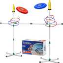 Outdoor 3 in 1 Flying Disc Game Set - Bottle Drop Game - Ring Toss Game - Limbo and Jump Game - Outdoor Game Set for Lawn Beach Camping with Friends Family Kids Dog,Birthday Gift for Boys and Girls