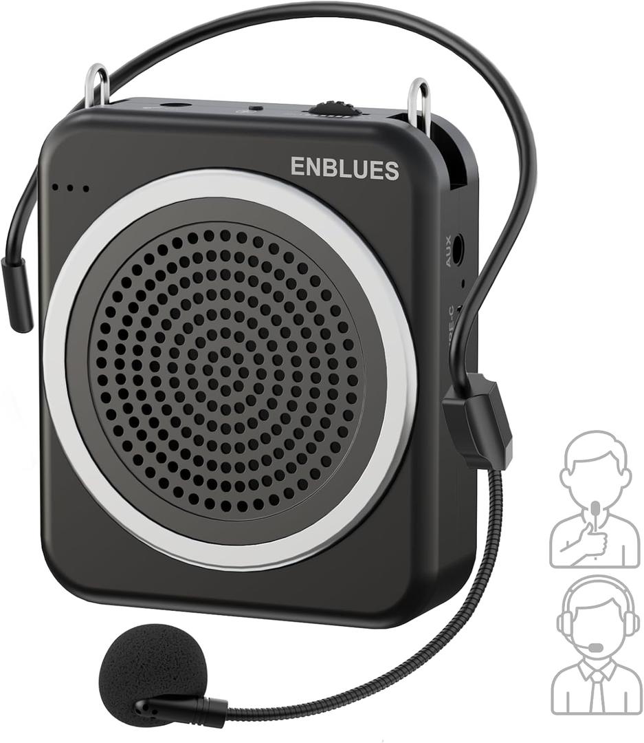 Voice Amplifier for Teachers with Wired Handheld Microphone and Headset Microphone, 2800mAh Mini Pa System Bluetooth Personal Portable Speaker for Classroom, Meeting and Yoga, Black