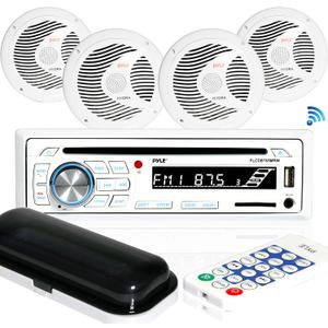 Pyle Marine Stereo Receiver Speaker Kit - In-Dash LCD Digital Console Built-in Bluetooth & Microphone 6.5 Waterproof Speakers (4) w/ MP3/USB/SD/AUX/FM Radio Reader & Remote Control -PLCDBT85MRW