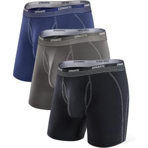 Separatec Mens Underwear with Pouch for balls Anti Chafing Underwear Men Athletic Sport Performance Long Boxer Briefs 3 Pack (Large, B1 - Black/Navy Blue/Dark Gray)