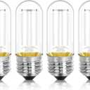 4 Pack 3.2 Inch T10 Blue Light Bulb, E26 Base Edison Bulbs Dimmable, AC 120V 60 Watt Equivalent Clear Glass Filament Bulb, Halloween Christmas Party Bar Colored Light Bulbs, UL Listed