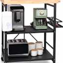PLKOW Foldable Kitchen Cart with Solild Oak Wood Top, Rolling Kitchen Island on Wheels, 3-Tier Storage Utility Cart for Microwave, Toaster Oven, Small Spaces