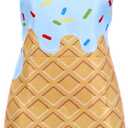 Ice Cream Parlor Apron, Cute Cones Colored Sprinkles Apron for Women with Adjustable Neck, Pockets Home Kitchen