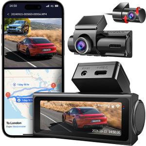 Dash Cam Front and Rear, UHD 4K Night Vision Dash Camera for Car with 3.2'' IPS Screen, 30FPS Dashcam Built-in GPS with App Control, 24H Parking Mode, G-Sensor