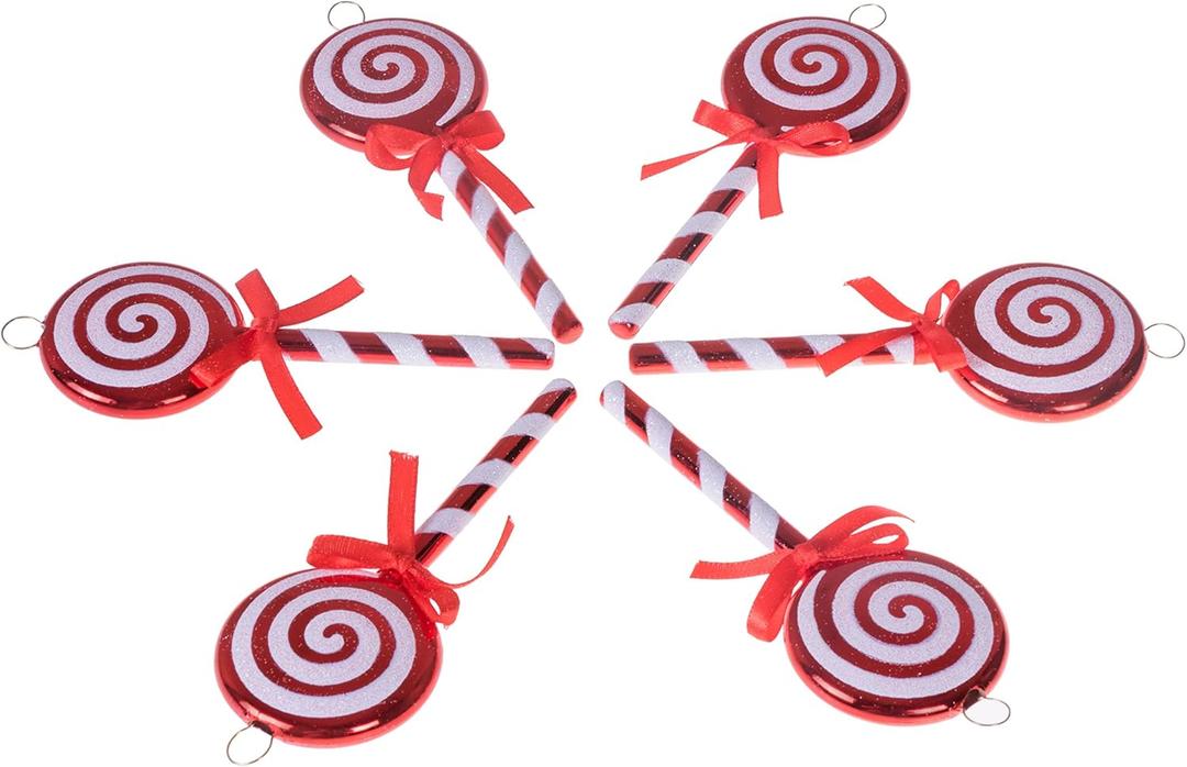 Clever Creations Lollipop Christmas Ornament Set of 6 Pieces, Shatterproof Holiday Dcor for Christmas Trees, Red and White