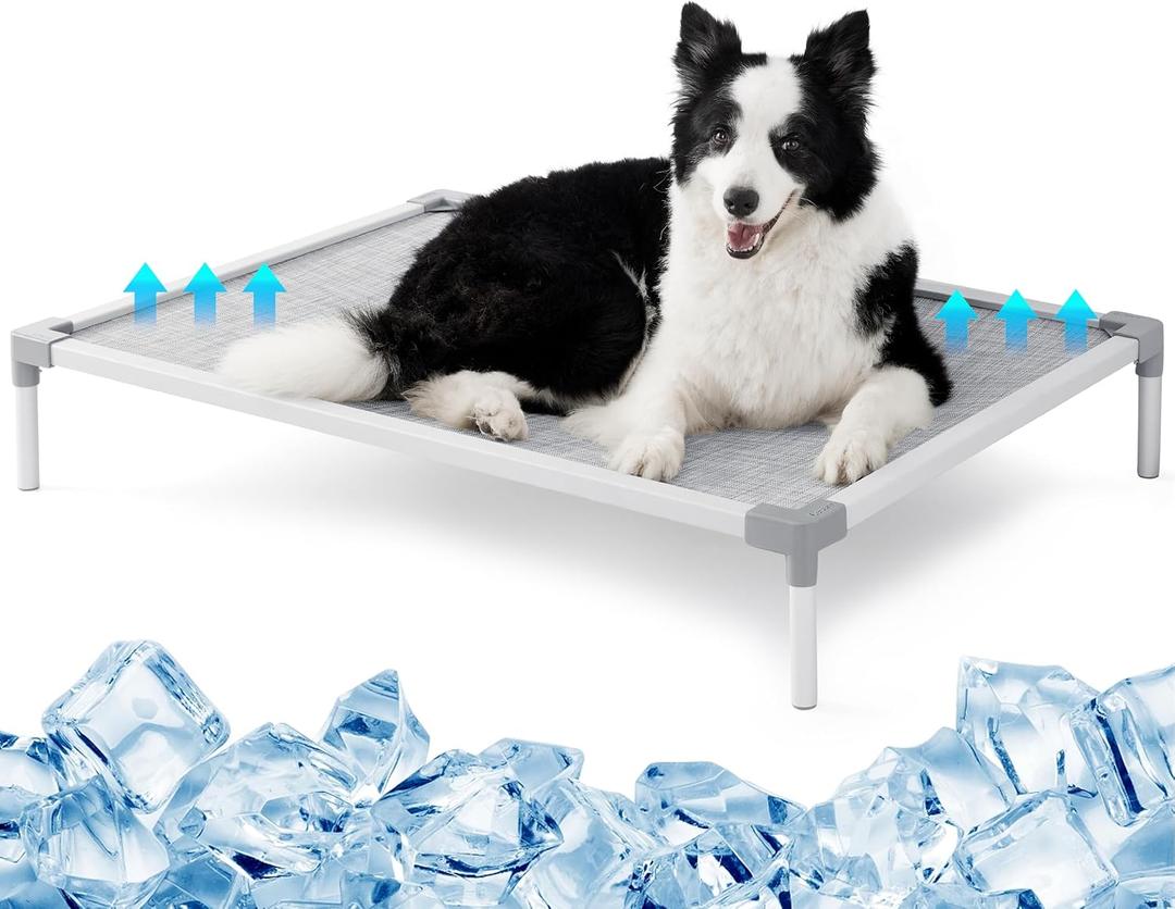 Lesure Elevated Large Dog Bed - Raised Chew Proof Dog Cots for Large Dogs, Portable Indoor & Outdoor Indestructible Pet Bed with Non-Slip FeetAluminum Alloy Frame with Breathable Textilene Mesh, Grey
