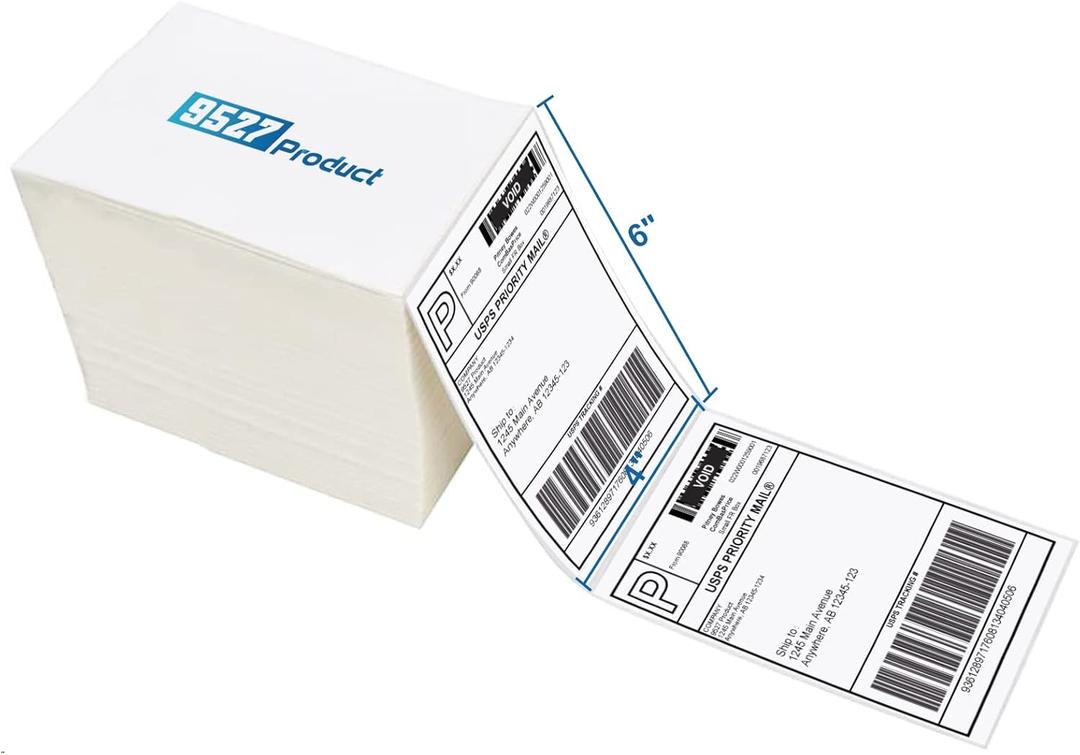 9527 Product Fanfold 4 x 6 Direct Thermal Labels White Perforated Shipping Label, 500 Labels per Stack, 1 Stack