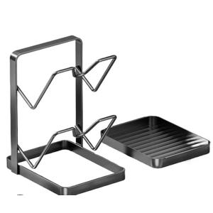 Pan Lid Organizer 2-Tier Storage Stand Lid Holder with Drip Tray for Spatula Ladle Spoon Kitchen