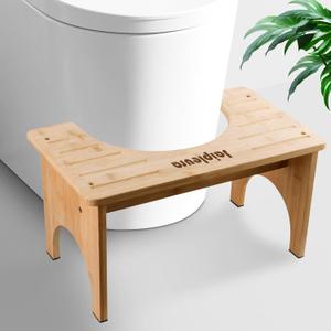 Bamboo Toilet Stool Squat for Adult, 9 inches Poop Step Stool for Bathroom, Toilet Stool with Non-Slip Strip, Space-Saving, Natural Color