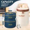 Dandat 2 Pcs Insulated Lunch Containers Thermal Bento Box with Bag Fork Knife Microwavable Stainless Steel Lunch Box 15.2 oz 21 oz Separate Stackable Thermal Food Jar for Adult Men Women(Navy Blue)