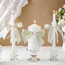 Conelist 3 Pcs Unity Candles for Wedding with Satin Bow and Glass Candle Holder Coquette Unity Pillar and Taper Candles Set Wedding Ceremony Reception Decor for Formal Events Church(Ivory)