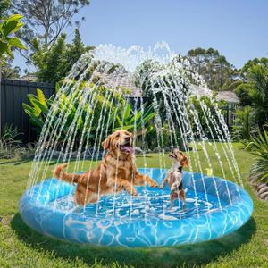 All for Paws Dog Splash Pad Sprinkler Mat – Non‑Slip Summer Cooling Pool for Dogs, Thickened PVC Outdoor Wading Pad to Play, 51 Inch, Large