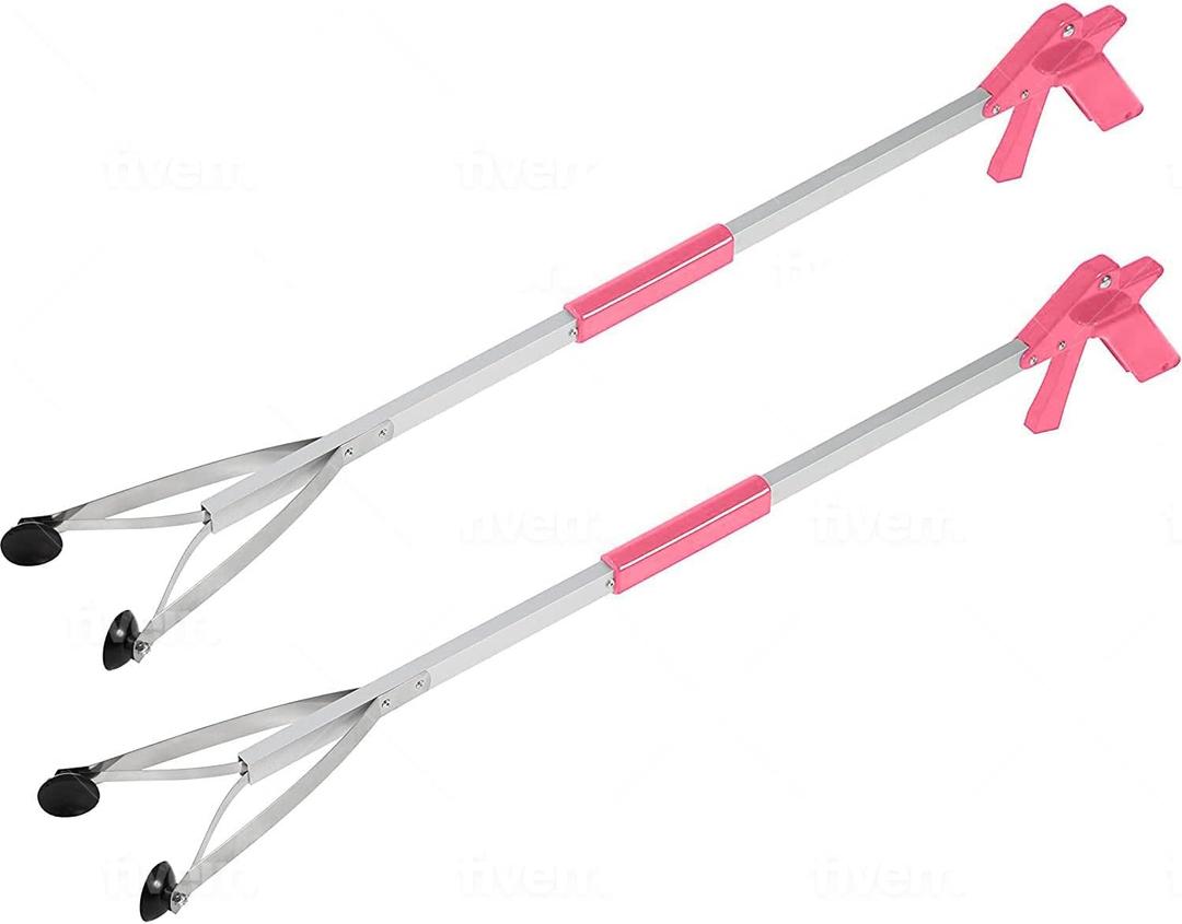 Grabber Tool 32" Suction Cup Grip Heavy Duty Aluminum -2 Pack- Lightweight Foldable Reacher Grabber Pickup Tool, Gripper Grabbers for Elderly Grab it Reaching Tool Trash Picker Grabber Pink, by Luxet
