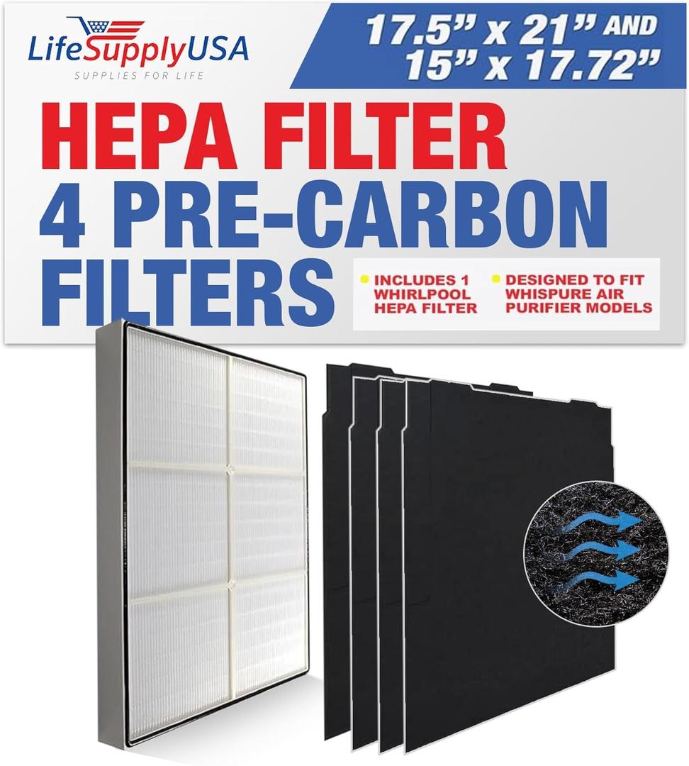 1183054K + 8171434K 1 HEPA and 4 Carbon Filter Set Compatible with Whirlpool Whispure AP450, AP510, WP500 & Kenmore 83200, 83375, 83230 Air Purifiers by LifeSupplyUSA