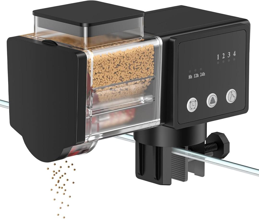 Pawfly Automatic Fish Feeder for Aquarium, 85 mL Auto Fish Feeder Automatic Dispenser, Adjustable Auto Fish Food Dispenser with Timer, Fish Food Vacation Feeder, Battery Operated (Not Included)