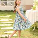 Girls Summer Dresses Boho Floral Print Cute Layer Ruffle Sleeve Hawaiian Casual Sundress Dress 2-13 Years (Tropical Plants)