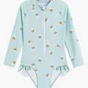 LIZENS Girls' One-Piece Swimwear Rash Guard Swimsuit Zipper Bathing Suits Long Sleeve Ruffle Girl Full Cover Flower Print 3-4T