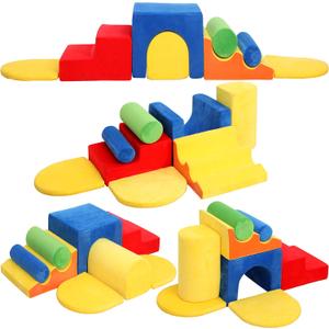 8-Piece Foam Climbing Blocks for Toddlers 1-3,PU Toddler Climbing Toys Indoor,Soft Play Climbing for Toddlers,Baby Toddler Kids Foam Climbing Blocks,Soft Play Set (Bright)