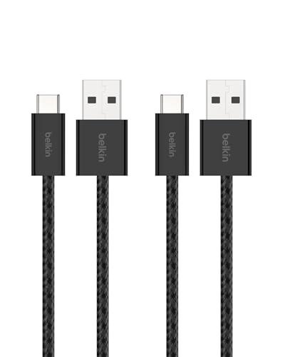 Belkin USB A to USB C Cable 2-Pack, 3.3ft, 15W - Type C Charger, iPhone Charger Cord, Soft, Braided, Flexible for iPhone 17 & 16, Galaxy S25, Pixel 10, iPad Pro, Airpods Pro, Switch & More - Black