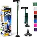 Walking Cane for Women & Men - Self Standing Adjustable Folding Cane with T Handle and 360 Pivot Base - Lightweight Foldable Walking Stick for Seniors - Collapsible Cane for Walking