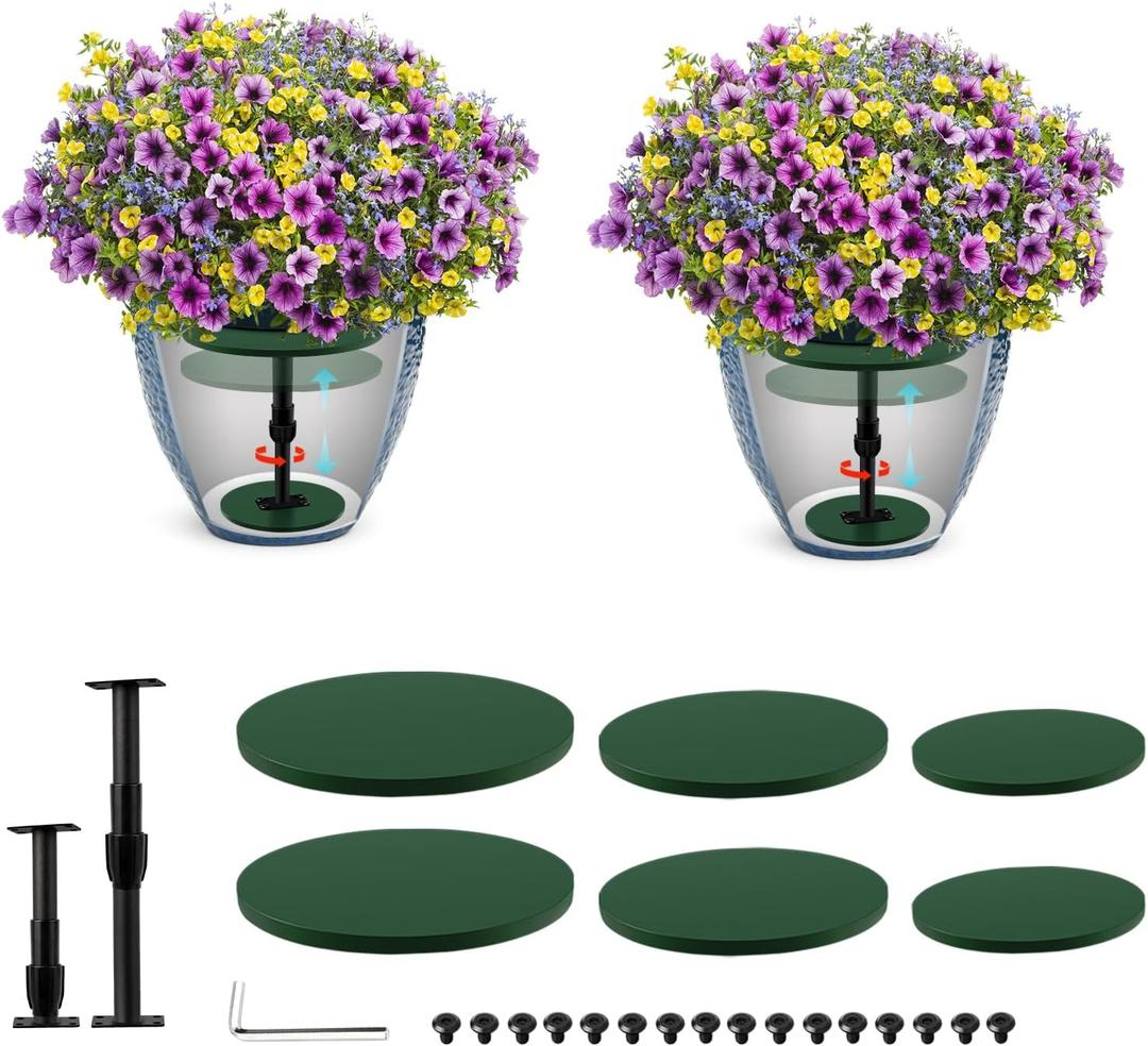 2 Pack Adjustable Height Plant Risers for Inside Pots, 7.5-12" Planter Inserts for Large Pots, Pot Fillers for Tall Square Round Taper Planters (6" 8" 10" Base or Top)