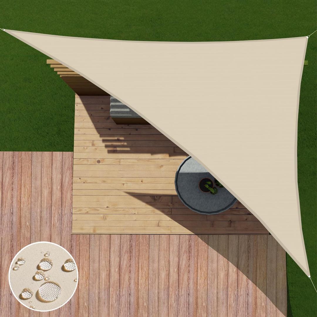 Patio Paradise 12' x 12' x 17' Waterproof Sun Shade Sail Triangle Right, UV Block Sunshade Canopy Outdoor Patio Covers Shade Cloth Tarp for Backyard Deck Garden Awning (Customized), Beige