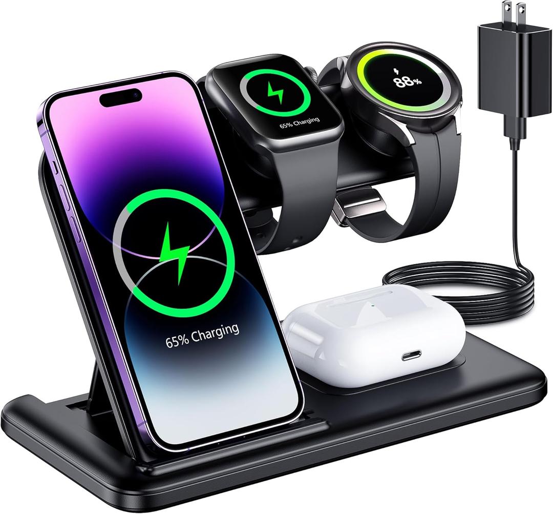 4 in 1 Wireless Charging Station for Apple and Samsung, Wireless Charger Stand Magnetic for iPhone 15 14 13 12 11 Pro Max XR XS 8 Plus, for Apple Watch 8 7 6 5 4 3 2 SE,for AirPods Pro 3 2