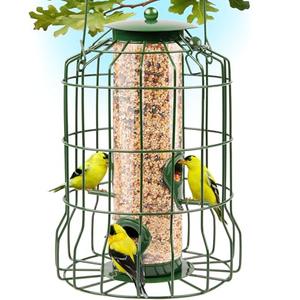 Squirrel Proof Bird Feeder for Outdoors Hanging (Metal Green) | 4 Ports, Chew-Proof & Weather Resistant Backyard Bird Feeder Gift, Garden Yard Decoration (10.25 x 6.25 x 6.25 in), Was used