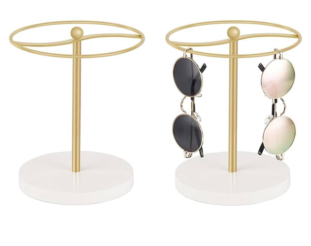 Mkono Sunglasses Organizer Glasses Holder Stand Sunglass Storage Display Eyeglasses Rack for up to 12 Pairs of Eyewear Glasses for Table Dresser Desk Countertop Bedroom, Set of 2, Gold
