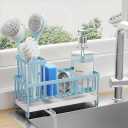Cisily Sponge Holder for Kitchen Sink, Sink Caddy Organizer with High Brush Holder, Kitchen Countertop Organizers and Storage Essentials, Rustproof 304 Stainless Steel (Blue, 9.25)