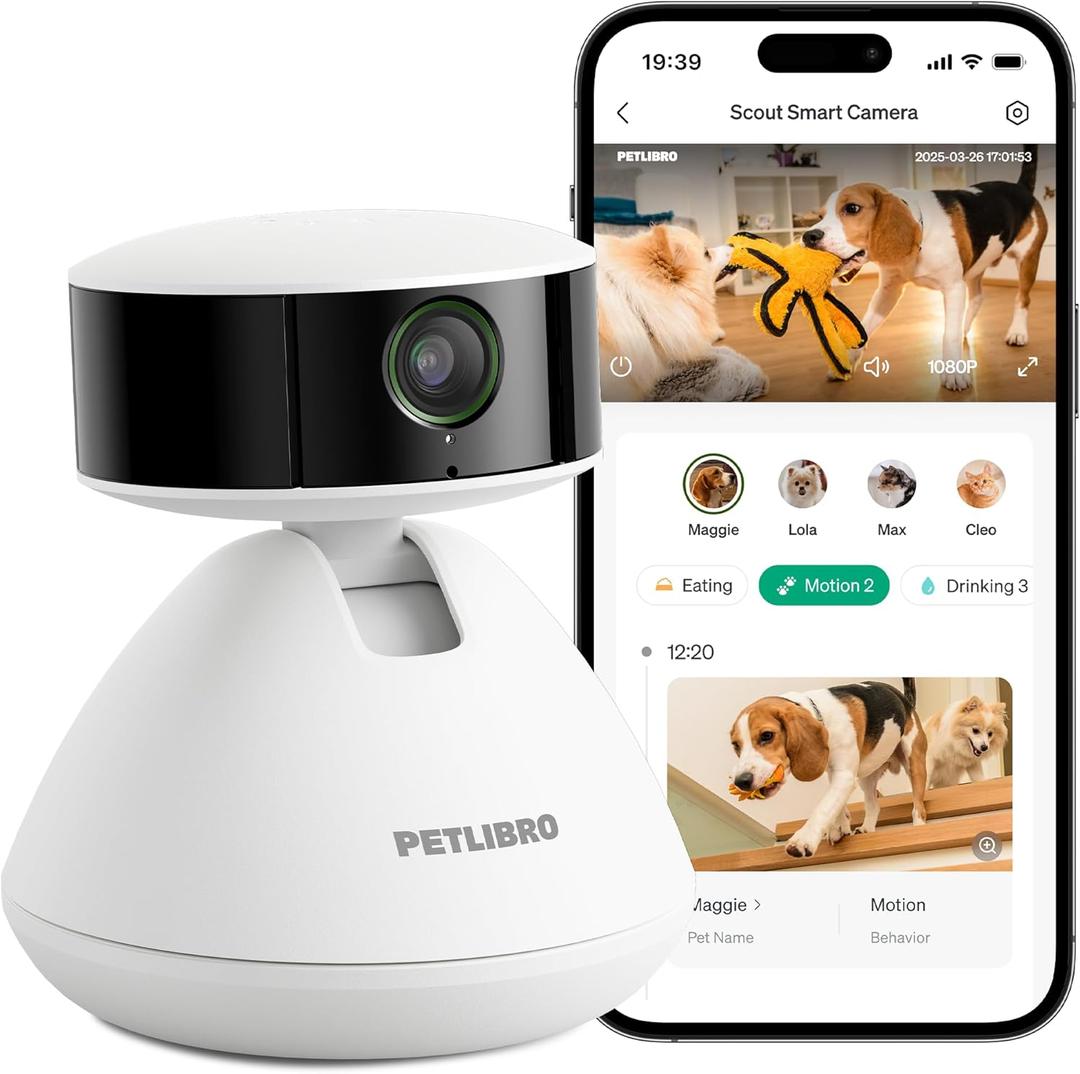 PETLIBRO AI Dog Camera Pet Camera Indoor with Phone App [Multi-Pet Recognition, Daily Activity Analysis & Smart Summaries] Cat Cam 360 View, 1080P Dog Cam Night Vision, 2-Way Audio WiFi Cam (White)