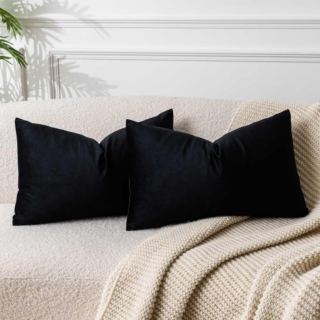 JUSPURBET Halloween Black Lumbar Velvet Throw Pillow Covers 16x24 inch Set of 2 for Living Room Couch Bedroom Decorative Rectangle Soft Cushion Cases with Invisible Zipper