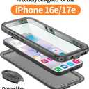 Cozycase TOP Military Protective IP68 Waterproof Case for iPhone 16e/iPhone 17e Heavy Duty 360 Shockproof Full Body with Screen Camera Protector Double Dustproof Hard Tough Front Back Cover Black