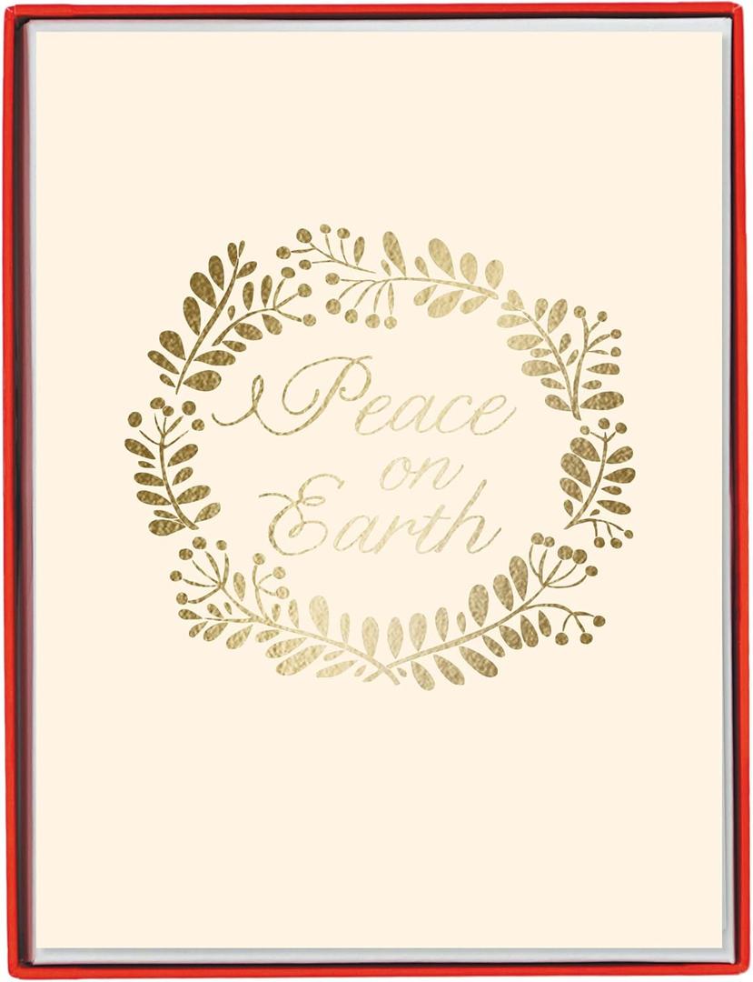 Graphique Peace on Earth Cards | Pack of 15 Cards with Envelopes | Christmas Greetings | La Petite Noel Collection | Embossing and Gold Foil Accents | Blank Inside | Boxed Set | 3.25" x 4.75"