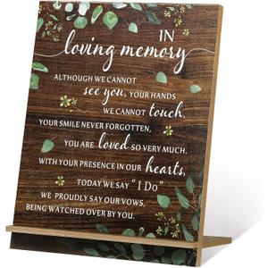 Chunful in Loving Memory Wedding Sign Acrylic Memorial Table Sign for Wedding Wooden Decor for Ceremony and Reception(Greenery)