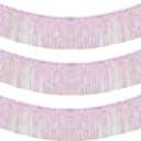 10 Feet by 15 Inch Iridescent White Foil Fringe Garland - Pack of 3 | Metallic Tinsel Banner | Ideal for Parade Floats, Bridal Shower, Wedding, Birthday, Christmas | Wall Hanging Drapes (3)