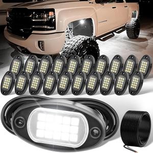 YONEDA 20 Pods White Rock Lights 6000K Ultra Bright LED Neon Underglow Lights IP68 Waterproof for Trucks SUV UTV ATV RZR Car Boats Pickup Motorcycle with 39.37ft Extension Wire