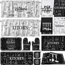 16 Pcs Farmhouse Black and White Kitchen Decor and Accessories Set 4 Kitchen Towels 2 Non Slip Rugs and Mats for Floor 2 Oven Mitts 2 Pot Holders 2 Curtains Sets for Home Decor Housewarming Mom Gift