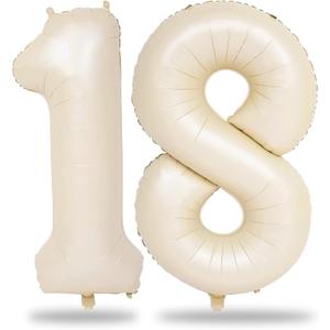 Beige 18 Birthday Balloons Number, 40 Inch Large Cream Foil 1 & 8 Balloon Numbers for 18 Year Old Boys Girls, White Sand Boho 18th 81st Birthday Balloons for Women Men Anniversary Party Decorations