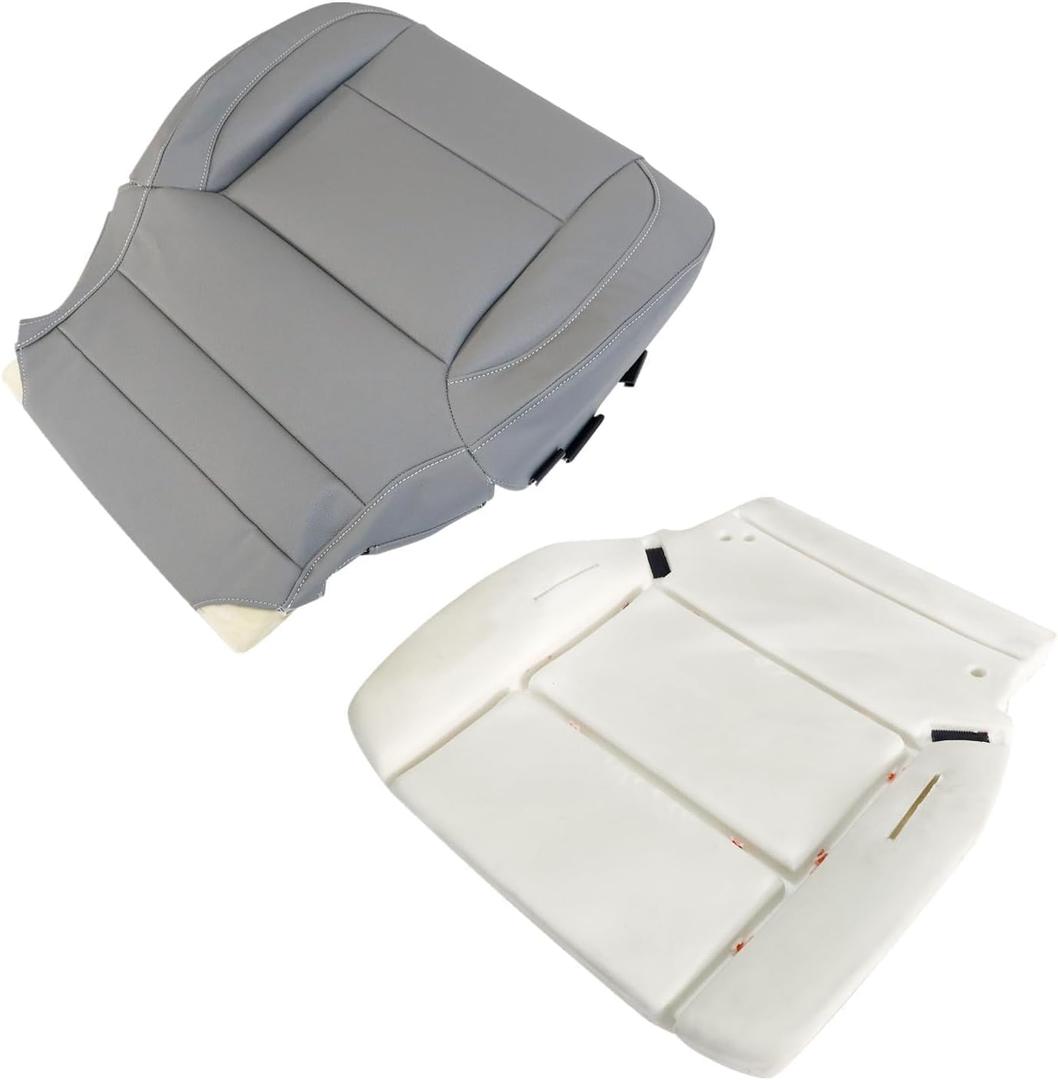 SecosAutoparts Driver or Passenger Bottom and Foam Pad Replacement Leather Seat Cover Gray Compatible with Chevy Silverado SLT SLE Z71 Tahoe Compatible with GMC Sierra 2014 2015 2016 2017 2018 2019