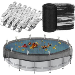 24 Feet Round Leaf Net Cover for Above Ground Pool, Winter Cover Mesh Cover with 16 Pcs Large Metal ClipsPool Safety Net Fits 24FT Above Ground Pools, Keeps Leaves Out of Your Pool Black