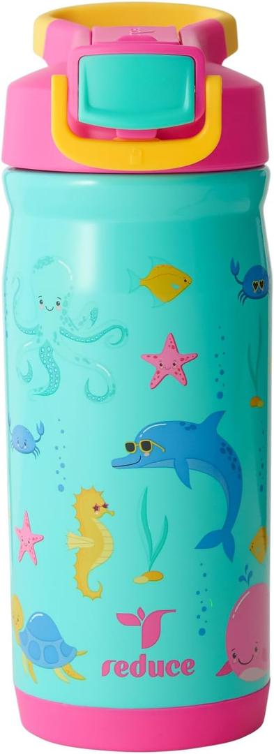 Reduce Hydrate Pro Kids 14oz Stainless Steel Insulated Water Bottle w/Straw  Spill Proof Tumbler for Kids  30 Hour Cold Retention  Dishwasher Safe Leak-Proof Design - Ocean Friends