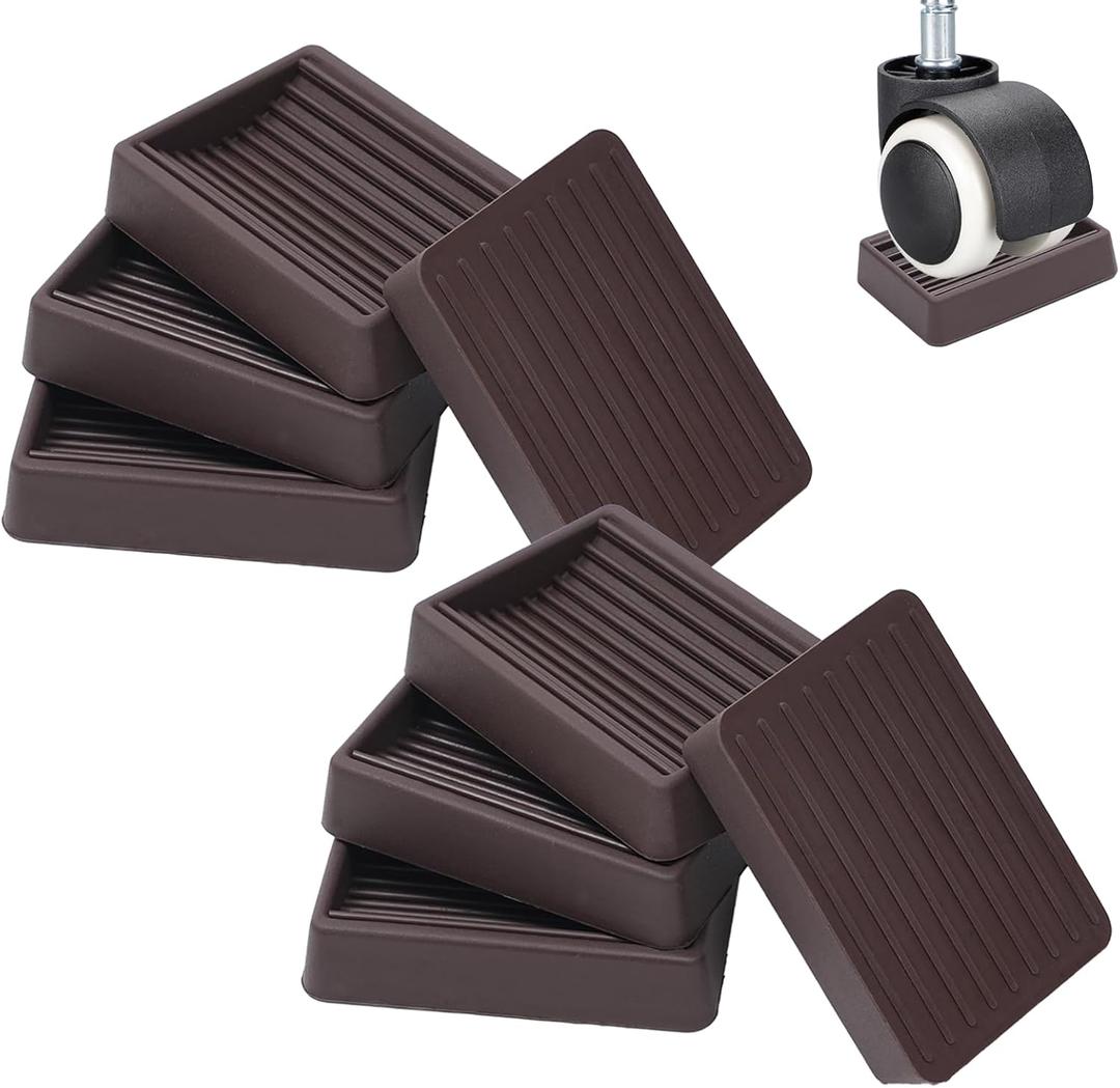 Furniture Wheels Caster Cups, Non-Slip Rubber Bed Frame Stopper Floor Protector for Any Furniture with Wheels - 8 Pack (Brown)